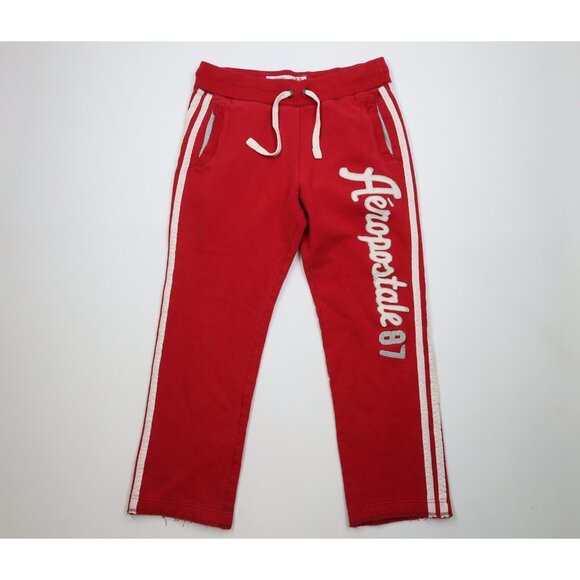 Vtg 90s Y2K Aeropostale Mens Large Faded Spell Out Wide Leg Sweatpants Pants Red